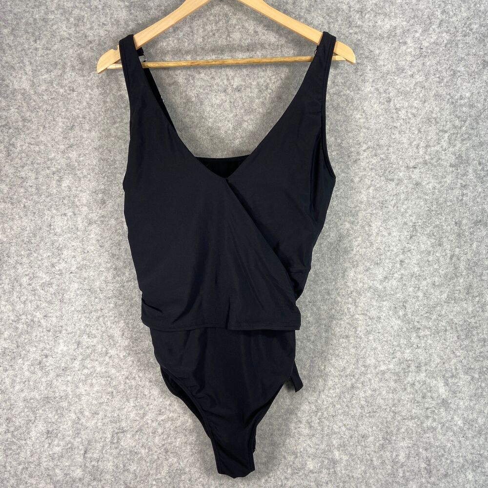 Birdsong Bondi Wrap Underwire One Piece Black Swimsuit V Neck‎ Womens 14 D/DD - Picture 5 of 13